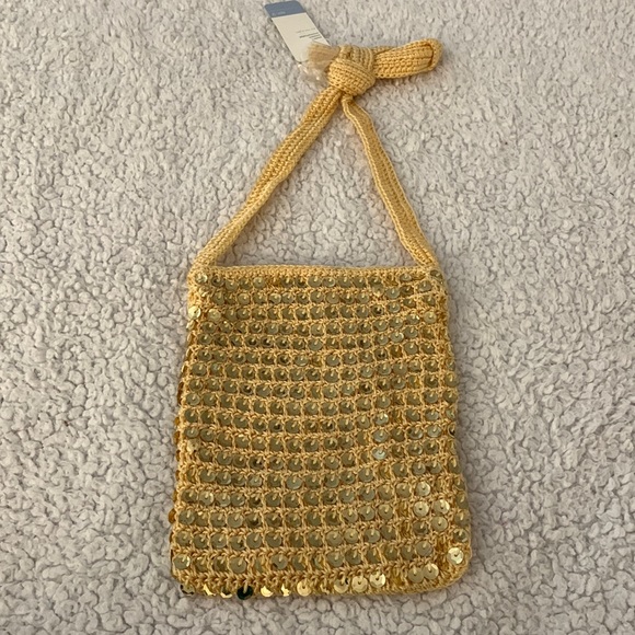 Gold Mini Crochet and Sequin Bag - Picture 1 of 15
